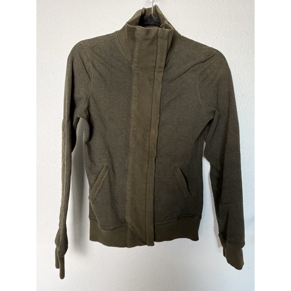 Lululemon Daily Practice Jacket Herringbone Quilted Elbow Military Green‎ Size 4